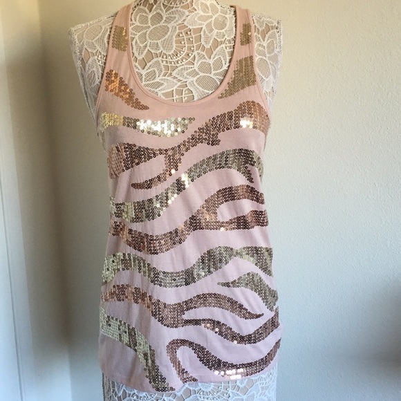 Almost Famous Tops - ❤️ Zebra Striped Sequin Racerback Tank Top